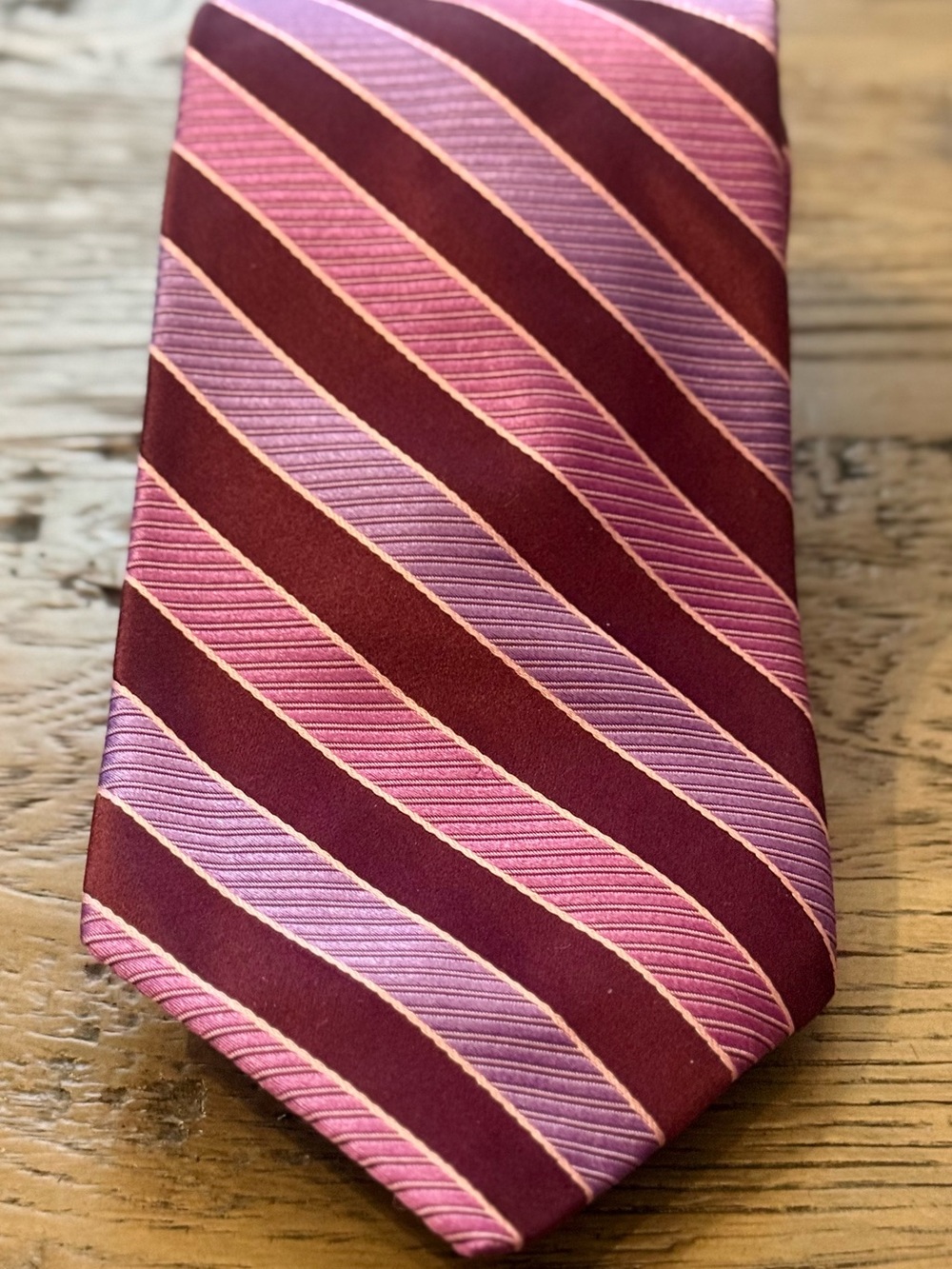 Ted Baker Burgundy and Pink Striped Silk Tie